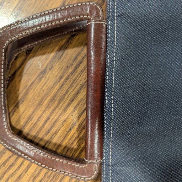 Fossil No. 54 Vintage Y2K Blue Denim Brown Leather Trim Small Tote Handbag Purse - Picture 4 of 11